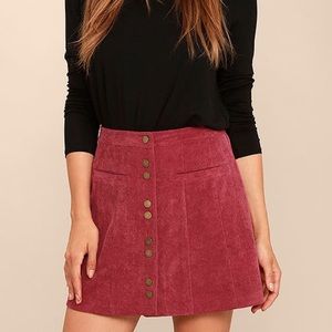 Lulus - Wine Red Corduroy Mini Skirt - Size S